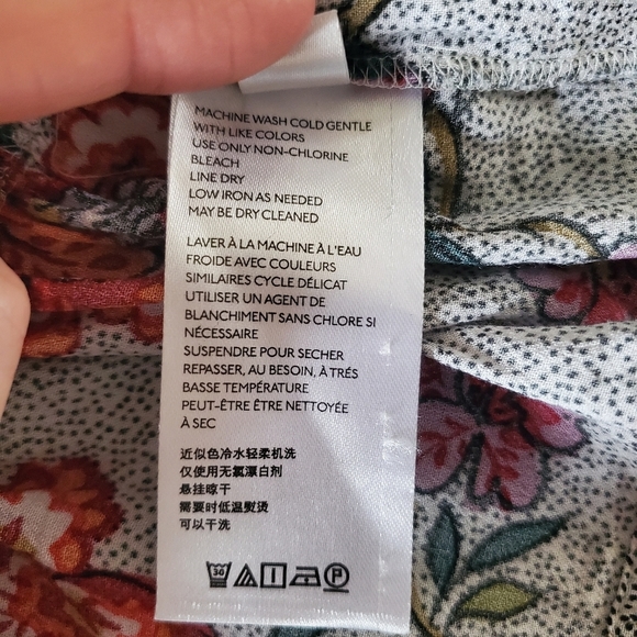 Maeve Button Down Blouse Womens 0 Gray Black Red Floral Peplum Hem Boho Business - Picture 11 of 13